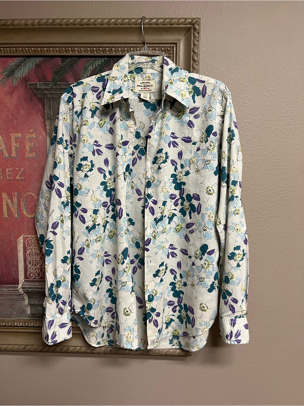 Polo Jean Co by Ralph Lauren White Floral Button-Down Shirt with Teal & Purple